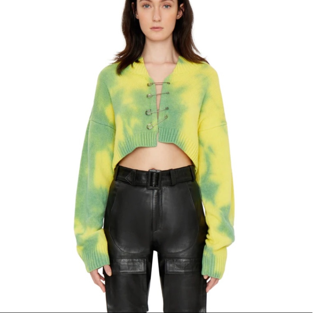 Danielle Guizio Tie-Dye Knit Safety Pin Cardigan